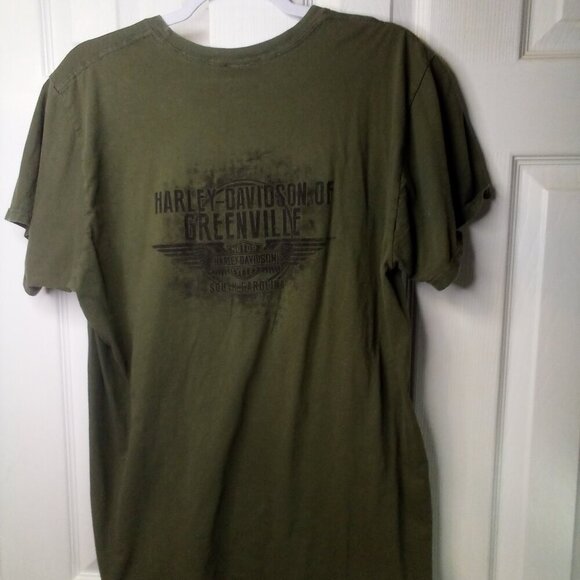 Harley Davidson Motorcycles Shirt Men XL Short Sleeve Greenville SC Green - Picture 9 of 11